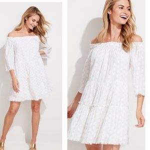 Off the shoulder white dress with gold detail